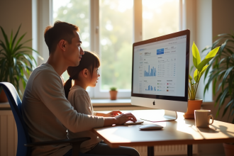 Espace de travail moderne en journée avec parent et enfant