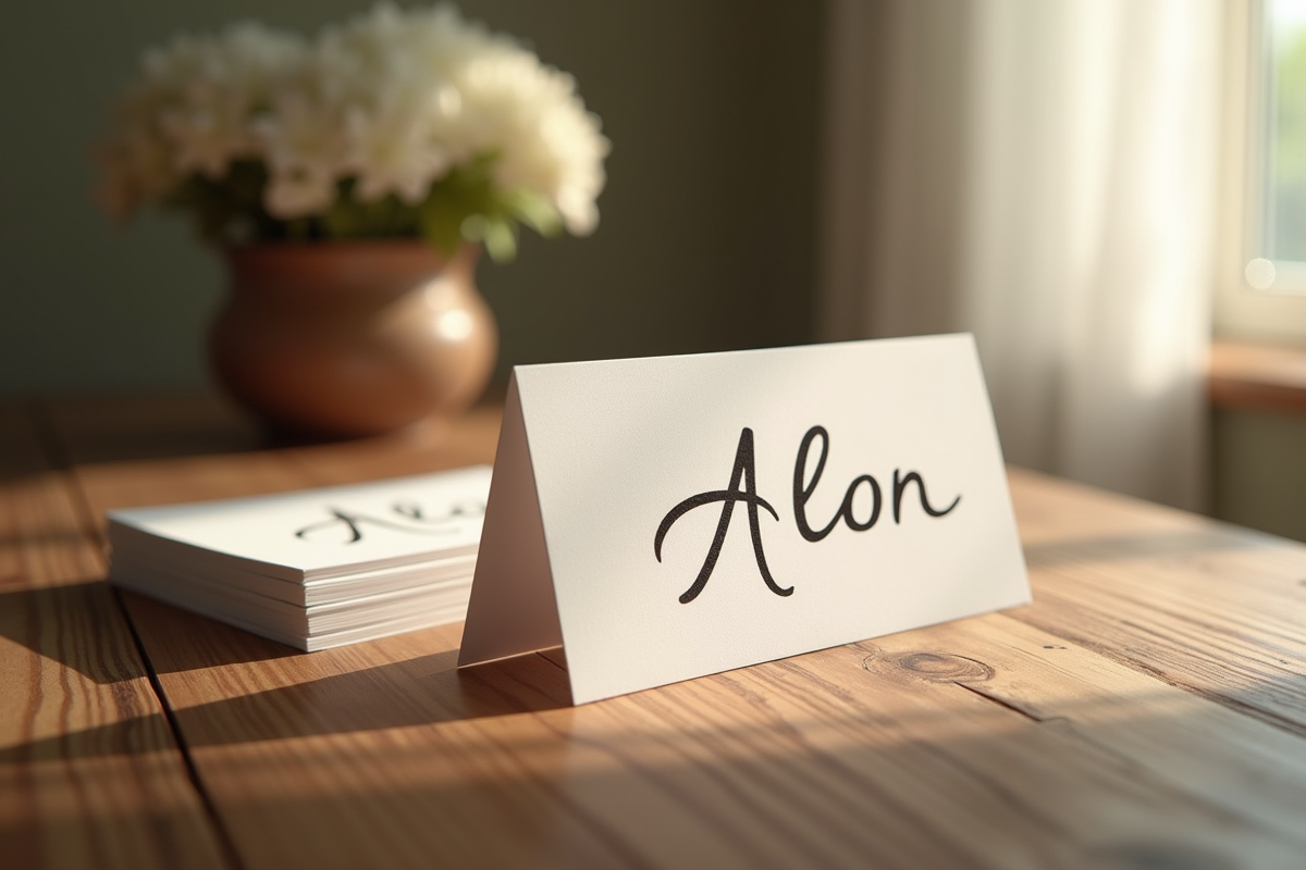 Cartes de noms de bebe élégantes sur une table en bois
