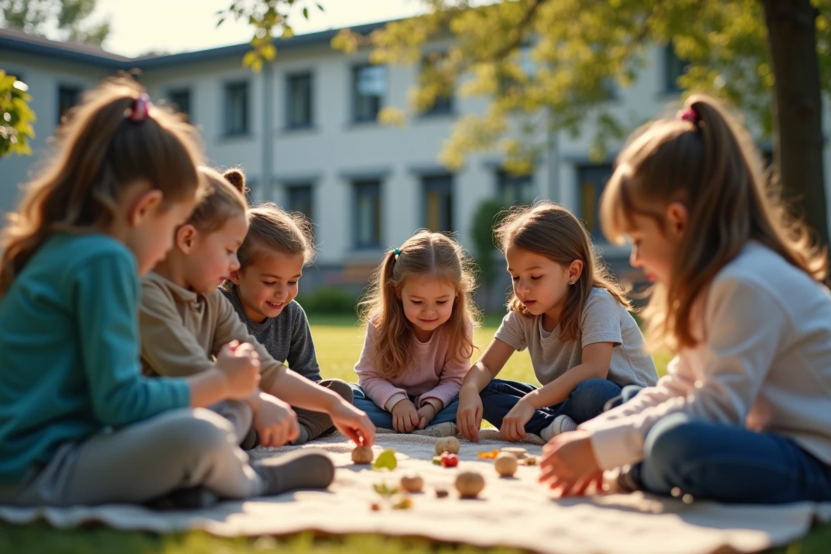 Enfants jouant au Kim dans la cour d