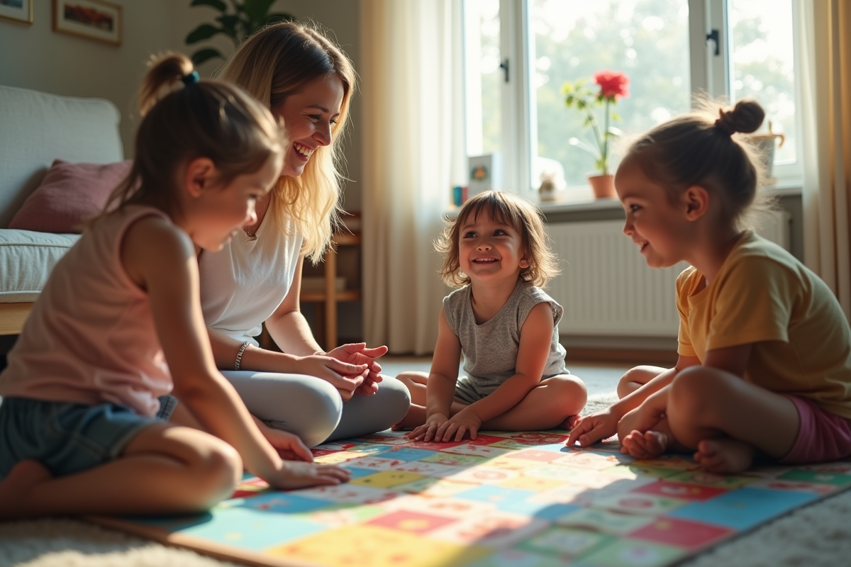 Trois personnes jouant à un jeu de société dans le salon