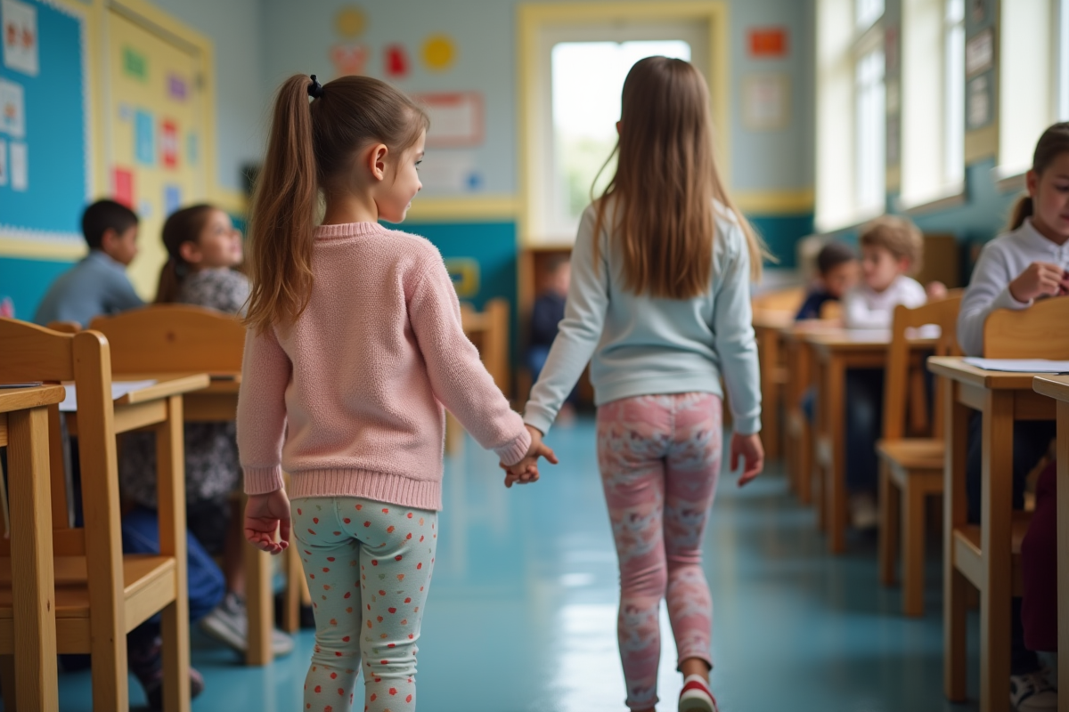 Fille de trois ans dans une classe maternelle avec sa famille
