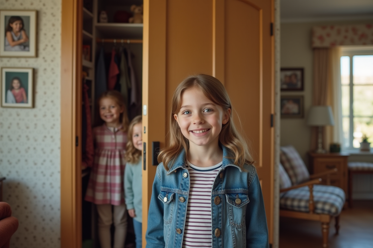 Jeune fille ouvrant un placard avec ses amies cachées dedans
