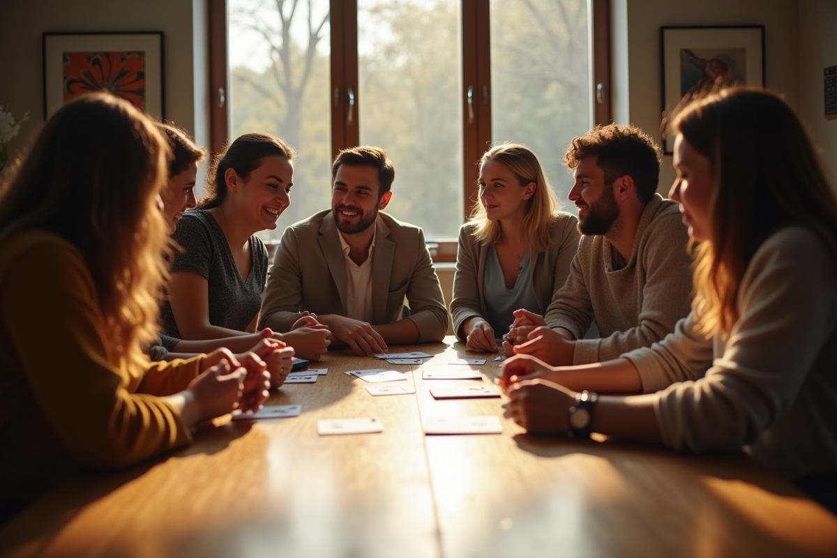 Groupe d'amis jouant à un jeu de société convivial