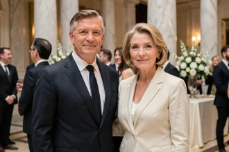 Guillaume Faury et son épouse lors d'une apparition publique officielle dans un grand hall d'événements