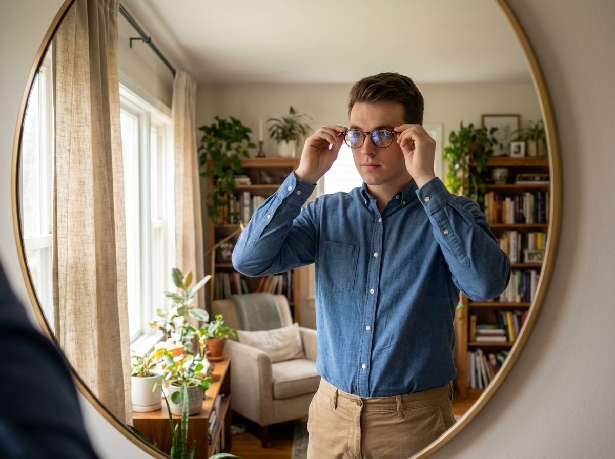 Parent ajustant ses lunettes à la maison