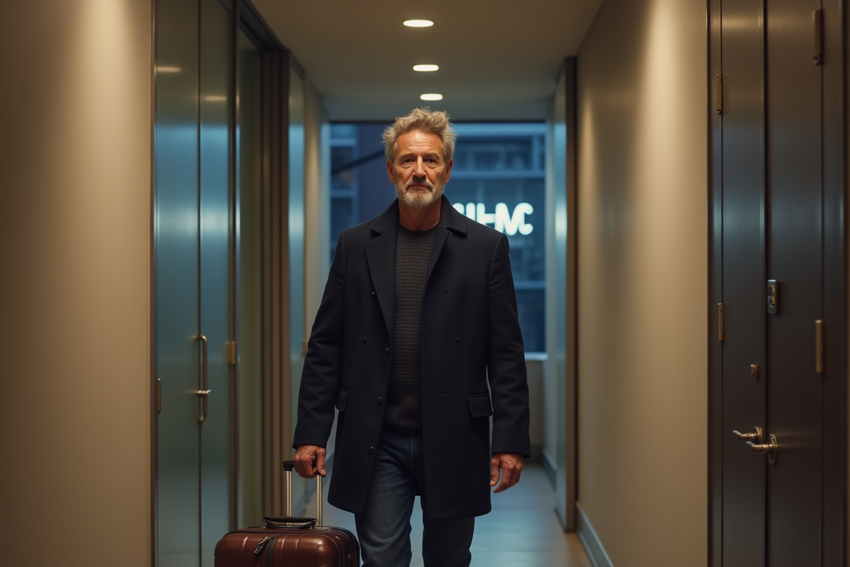 Homme d'une quarantaine debout dans un couloir urbain