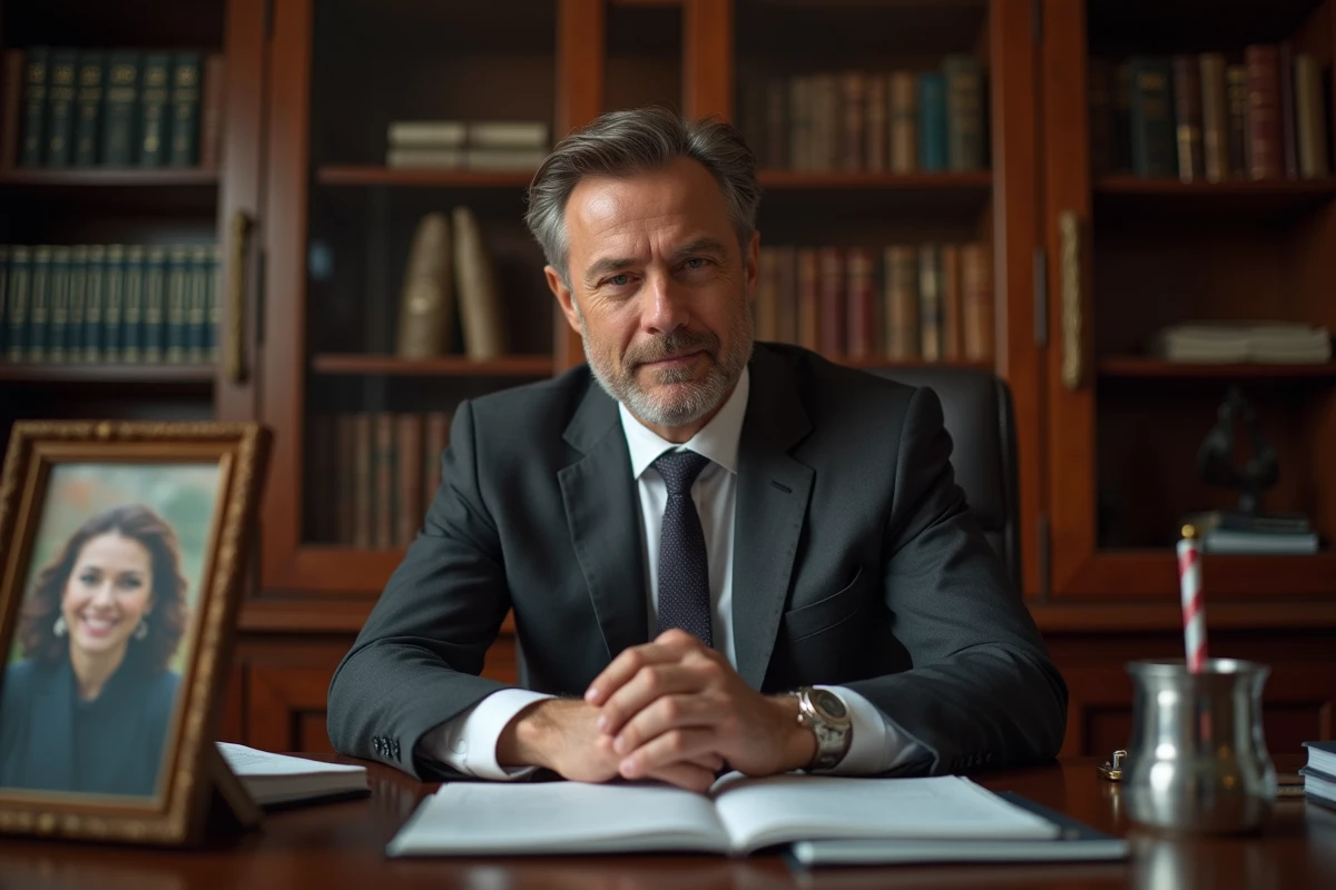 Politicien en bureau regardant une photo avec une femme