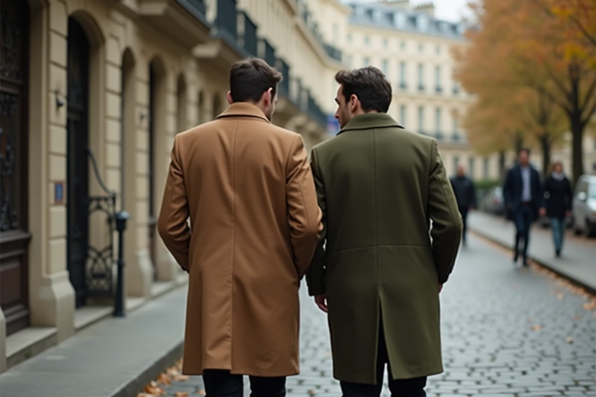Deux hommes marchant ensemble dans une rue parisienne, dos à la caméra, illustrant le respect de la vie privée des célébrités