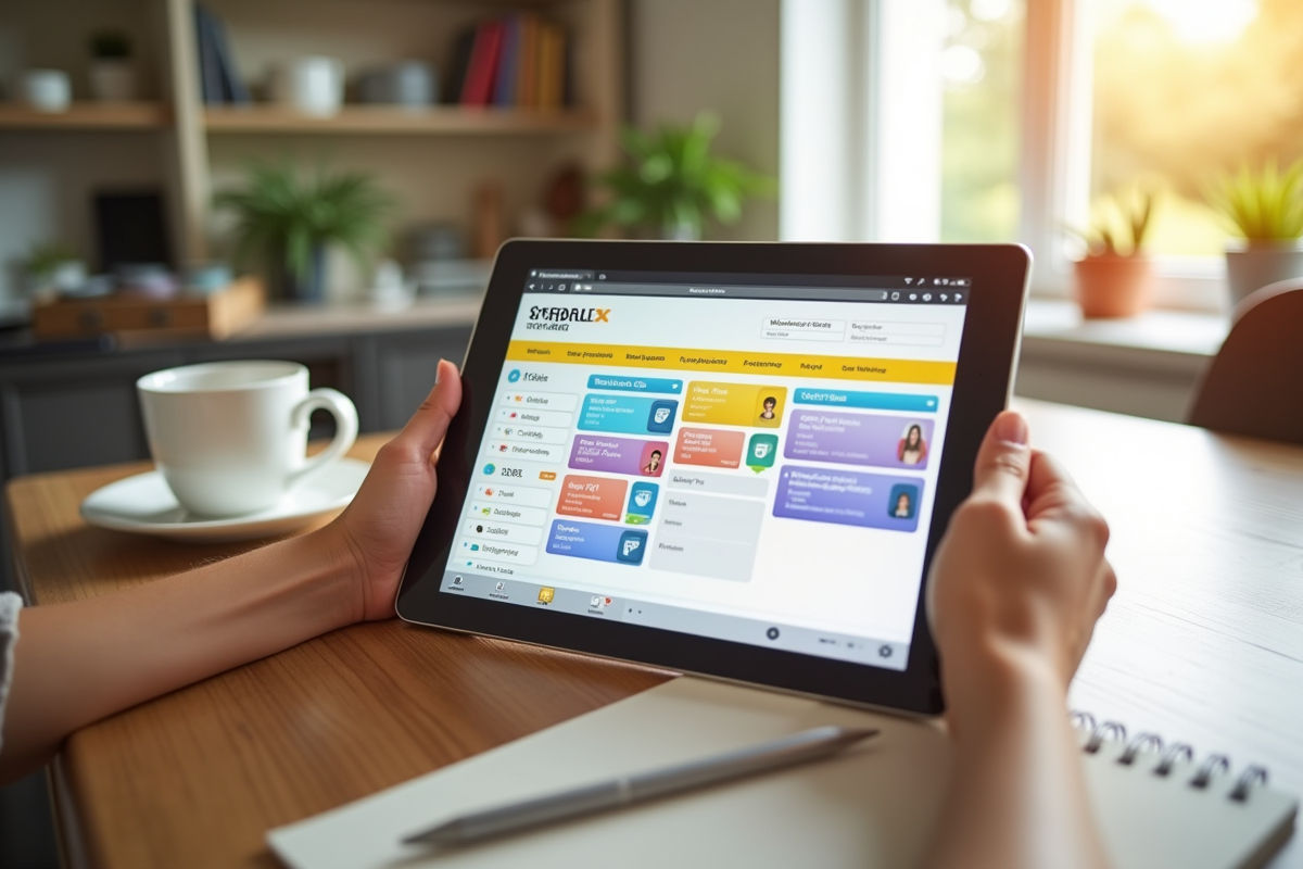 Tablette avec planning scolaire coloré en matinée
