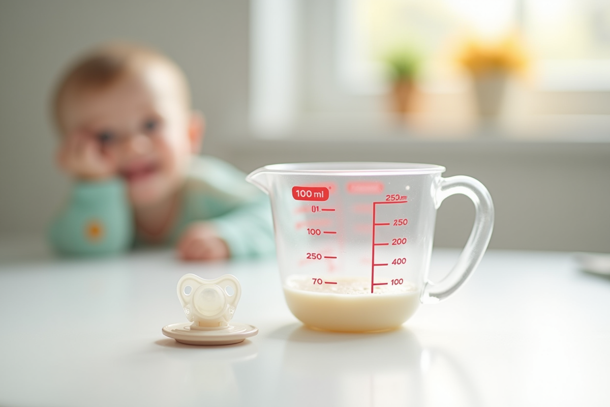 Verre mesure 100 ml avec jouet et tétine en fond